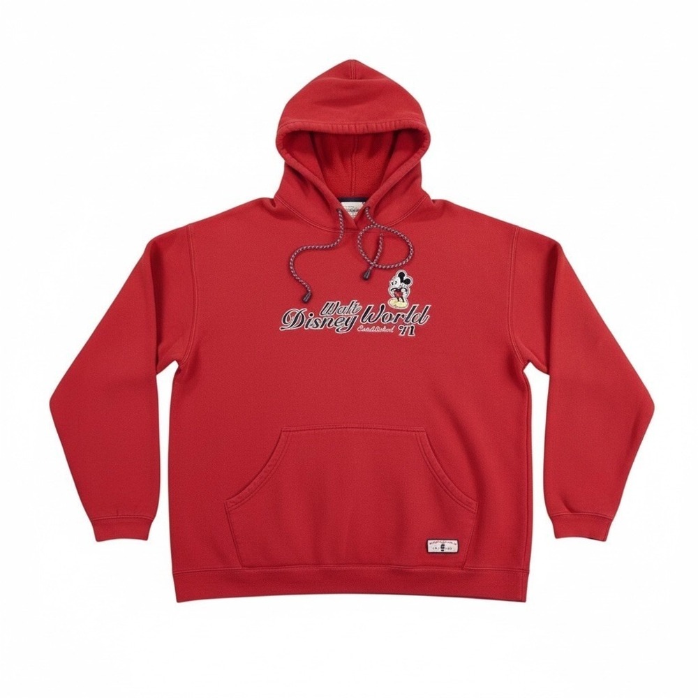 Walt Disney World Mickey Mouse Hoodie Mens XL Red Fleece Lined Park Est 91 Core